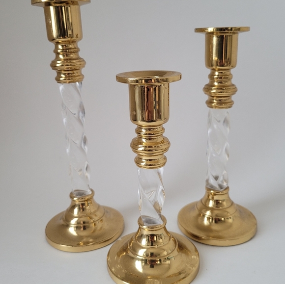 Vintage Brass and Clear Lucite Candle Holders-set of 3 pieces - Picture 9 of 10